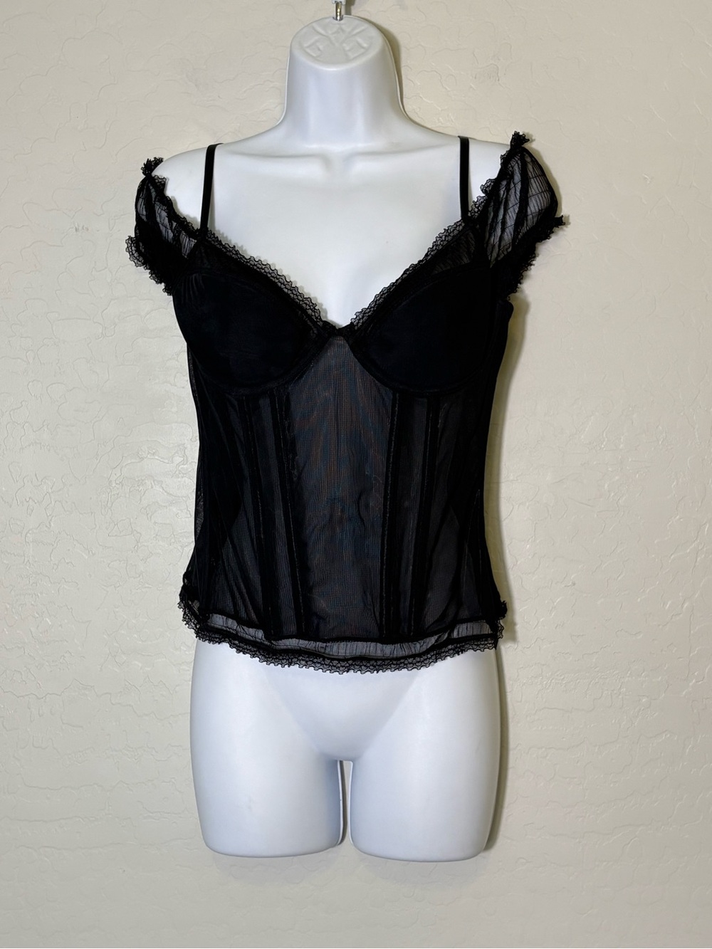 VTG Victoria’s Secret Sexy Little Things Y2K Goth Black Sheer Corset Bustier 36C